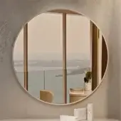 Elegant Turri Roma mirror with circular form in glossy lacquered wood and bronze finish mirrored surface