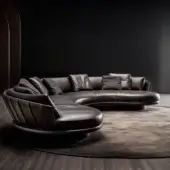 Distinguished WAYNE Enterprises WE-036 modular sofa with sumptuous dark brown leather and uniform matte finish
