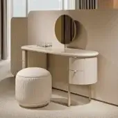 Superior Turri Roma vanity with light cream glossy top and champagne gold metal legs crafted in leather