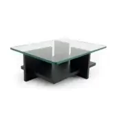Distinguished Moroso Theo coffee table with a float glass top and matt lacquered MDF structure inspired by neoplasticism