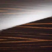 Wood surface, dark brown ebony grain, diagonal split with reflective white sky mirroring, layered texture, natural lighting.
