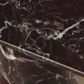 Rosso Pechino marble sample displaying reddish-brown tones with white veining, polished surface, and stainless steel edge detail.