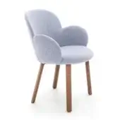 Refined Moroso Tulp armchair with welcoming lines in light gray textile upholstery and FSC Certified ash wood legs built with a steel frame