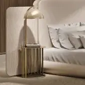 Innovative Turri Roma nightstand crafted entirely from metal with vertical bars in a glossy champagne gold finish