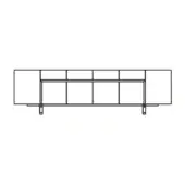 Metal railing dark gray finish, rectilinear design with two vertical supports and three parallel horizontal bars against a white backdrop.