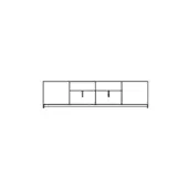 Rectangular cabinet, white line drawing, four compartments, two drawers, open shelving, minimalist design, labeled “milano – size a”.