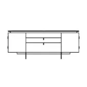 Rectangular credenza line drawing, black and white, featuring cabinet doors, stacked drawers, lower shelf, and flush legs.