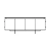 Black and white line drawing of a rectangular sideboard with four cabinet doors, inset panels, and simple vertical legs.