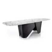 Distinguished WAYNE Enterprises WE-114 table with luxury marble top and dark wood veneer base crafted with a matte finish