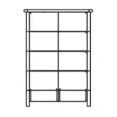 Metal shelving unit, matte black finish, rectangular frame with five horizontal shelves and two lower compartments with latches.