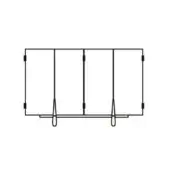 Black display stand with four rectangular sections, wire loops, and “chanel – size b” text on the horizontal base, studio shot.