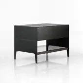 Exclusive Wayne Enterprises WE-108 nightstand with wood veneer, leather, reflective mirror, and sleek metal details crafted in Italy