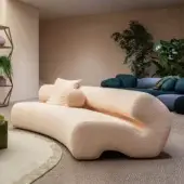 Distinguished Moroso Gruuve sofa with textured beige textile upholstery and Polimex® base exhibiting fluid irregular lines
