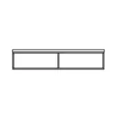 Rectangular table base, dark matte finish, minimalist design with vertical partition and uniform thickness, studio product shot.