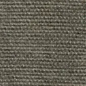 Woven fabric sample, gray-brown tone, horizontal rib pattern; dense, matte texture with heathered effect and visible product label.