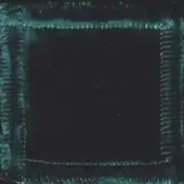 Textured teal frame with striated vertical lines and frayed edges against a dark teal background, displaying a woven textile pattern.