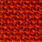 Woven fabric texture in orange-red, displaying a tight rectilinear weave with looped pile construction and visible fibers.