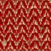 Knitted fabric texture, red and off-white chevron pattern, dense weave with subtle sheen, suggesting a rustic or hand-knitted quality.