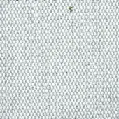 Woven fabric texture, monochromatic white and gray, dense knot pattern with speckled effect and subtle printed lettering.