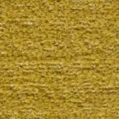 Mustard yellow fabric swatch displaying a dense, granular texture with small, rounded elements and silver linear threads, woven construction.