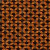 Geometric fabric texture with repeating orange and black mesh pattern, dense open weave, rounded knots, durable material, g 461.