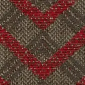 Geometric fabric swatch with red and gray chevron triangles, dense weave, and slight texture; identified as swan > fabric (g) > g 463.
