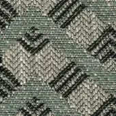 Woven fabric texture, teal green and charcoal gray, geometric pattern of angular chevrons with a subtle sheen and dense weave.