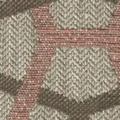 Woven fabric texture with interlocking gray-brown, blush pink, and beige diamond shapes featuring a chevron pattern and printed label.