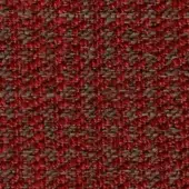Red woven fabric texture with speckled brown threads, displaying a dense, irregular pattern and nubby fiber surface.