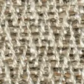 Woven tweed fabric texture, off-white and light brown, heathered grid pattern with twisted yarns and a nubby surface; label reads "swan > fabric (g) > g 473".