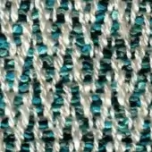 Woven fabric texture, off-white and teal, irregular speckled pattern with a loose, nubby weave and subtle sheen; swan fabric g 473 27.