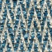 Basketweave textile with creamy off-white warp and saturated blue weft threads, displaying a dense, textured grid pattern.