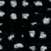 Swan pattern black background, textured white fabric shapes with woven grid, dynamic arrangement, textile design detail “swan > fabric (g) > g 475”.