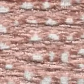 Dusty rose fabric swatch with repeating horizontal rows and irregular white circular markings, exhibiting a woven, nubby texture.