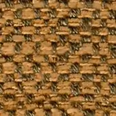 Woven tweed fabric sample, muted tan and brown with gray speckles, dense irregular weave with visible yarn knots and matte texture.