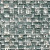 Woven tweed fabric texture in muted teal and off-white, displaying a dense, irregular weave with visible knots and a slightly raised surface.