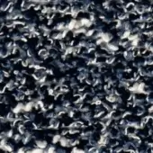 Navy blue textile sample with cream tufts, dense nubby weave, abstract pattern; visible text reads “swan > fabric (h) > h 631”.