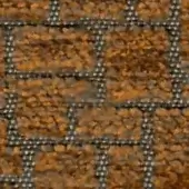 Woven grid texture, dark gray mesh on orange-brown granular surface, silver rivets at intersections, mottled beige to reddish-brown tones.