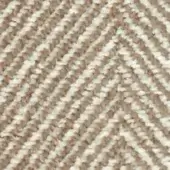 Herringbone fabric swatch with light beige and medium brown tones, featuring a looped pile texture and diagonal woven pattern.