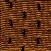 Woven fabric, golden-brown tone, rectangular cutouts, dense jacquard weave, “swan > fabric (super) > super 238” label, studio lighting.