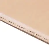 Light tan leather rectangle with white edge stitching, smooth polished surface, and visible fibrous texture, labeled “cipria”.