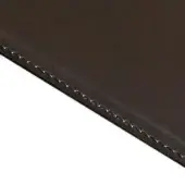 Dark brown leather rectangle with a single stitched seam against a white background, displaying a smooth surface and rounded edge.
