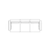 Sofa line drawing, black and white, rectangular three-seater with flush backrest and smooth seat cushions, technical illustration.