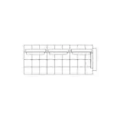 Three-seater sofa line drawing, black on white, modular grid design with capitonne upholstery, three cushions, and a small armrest.