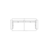 Two-seater sofa line drawing, rectangular form, smooth cushions, square armrests, minimalist design, white background rendering.