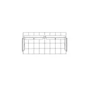 Two-seater sofa line drawing, black on white, with grid capitonné upholstery, rectangular cushions, and a simple frame outline.