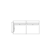 Sofa sectional line drawing, gray, two-piece design with chaise and armrest, rectangular cushions, recessed edges, minimalist aesthetic.