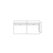 Two-seater sofa line drawing, white background, rectangular modules, cushioned seats, rounded backrests, armrest extension, technical schematic.
