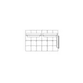 Modular seating schematic, white line drawing, square modules with rectangular backrests and narrow armrest, capitone texture, technical rendering.