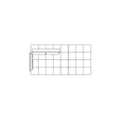 Left-facing sectional sofa with quilted fabric, rectangular cushions, and square side table set against a grid of square tiles.
